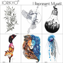 Iorikyo galaxy leão flash de tatuagem, arte corporal feminina, desenho temporário para homens, tatuagem geométrica leão, à prova d'água, tatuagem de raposa, cervo blub 2024 - compre barato