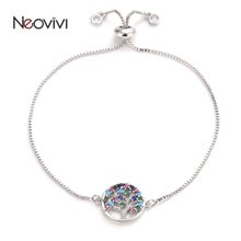 Neovivi Life of Tree Charm Bracelet Round Hollow Charm Micro Pave Colorful Zircon Copper Link Adjustable Bracelets DIY Jewelry 2024 - buy cheap