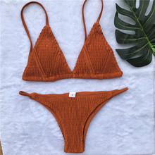 Bañador Sexy plisado para mujer, Bikini brasileño con Push-Up, ropa de playa, traje de baño con Tanga, traje de baño 2018 2024 - compra barato