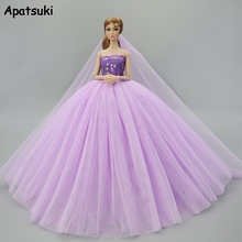 Фиолетовая модная кукольная одежда с блестками для куклы Барби, платье для вечеринки, платья для кукол Барби, наряды 1/6, аксессуары для кукол, детская игрушка 2024 - купить недорого