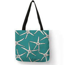 Marine Life Series Tote Bag for Women Girls Sea Horse Starfish Printing Shoulder Bag Yellow Mint Green Color Handbag for Storage 2024 - buy cheap