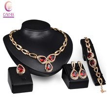 Fine Jewelry Sets  Gold color Zircon Pendant Hot Sale Design Austrian Crystal Necklace Bracelet Ring Earrings Wedding Sets 2024 - купить недорого