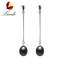 Lindo Women Fashion Natural Freshwater Pearl Drop Earrings 8-9mm Fine Jewelry 925 Sterling Silver anti-allergy Long Earrings 2024 - buy cheap