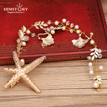 Himstory-tiara de estrela do mar, com corrente para cabeça, joia de pérola, acessórios para cabelo, para casamento 2024 - compre barato