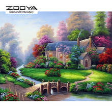 Pintura de diamante 5D DIY de Casa de bosque, cristal, punto de cruz, paisaje hermoso, costura, decoración del hogar BJ926 2024 - compra barato