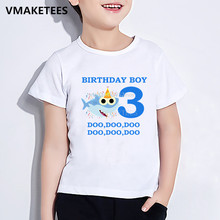 Детская забавная футболка с героями мультфильмов Милая футболка с принтом акулы для мальчиков и девочек 1-9 лет детская одежда с днем рождения HKP2441 2024 - купить недорого