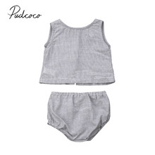 2019 Baby Summer Clothing Newborn Infant Baby Girl Striped Outfit Clothes Sleeveless T-shirt Tops+PP Short Pants Casual Sets 2024 - buy cheap