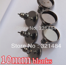 gunmetal black 200pcs 10mm earring cabochon cameo setting earring blanks post with stoppers studs diy jewelry making findings 2024 - buy cheap