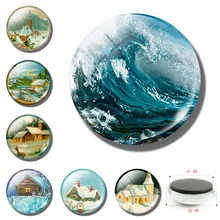 Ímãs de geladeira onda oceana, decoração de casa, floresta, neve, bonita, cúpula de vidro de 30 mm 2024 - compre barato