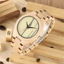 Reloj Simple de madera para hombre con rayas de bambú ultraligero de madera sólida reloj de pulsera de cuarzo reloj de pulsera para regalo para hombre chico reloj para hombre 2024 - compra barato