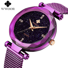 Relógio feminino luxo roxo quartzo, relógio de pulso feminino à prova d'água 2024 - compre barato