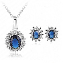 2021 New Hot Fashion Bride Wedding Banquet Luxury Oval Blue Austrian Crystal Pendants Necklace/Earrings For Women Jewelry Set 2024 - buy cheap