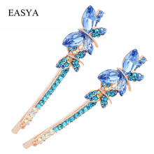 EASYA Hot New Design Double Butterfly Hairpins Jewelry 5 Colors Shiny Rhinestone Crystal Butterfly Barrettes Hair Accessories 2024 - buy cheap