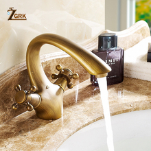 ZGRK Antique Brass Faucet Single Hole Dual Handle Bathroom Faucets Deck Mounted Basin Mixer Tap Bronze Sink Mixer 2024 - buy cheap