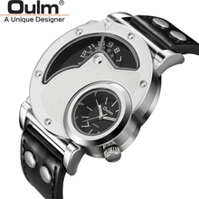 Oulm повседневные мужские часы с двумя часовыми поясами, уникальный модный дизайн, мужские спортивные кварцевые часы, серебристые Роскошные Брендовые мужские наручные часы 2024 - купить недорого