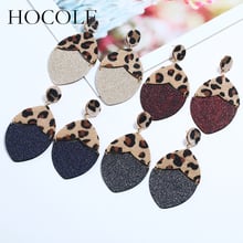 HOCOLE Vintage Patchwork Leopard Rhinestone Drop Earrings Leaf Pattern Leather Long Dangle Earrings For Women Xmas Jewelry Gift 2024 - buy cheap