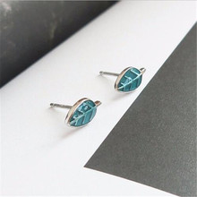 Hermosa hoja azul exquisita nueva moda 925 Sterling Silver Plated personalidad Epoxy Creative Stud Earrings SE547 2024 - compra barato