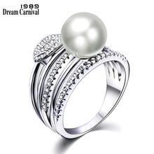 DreamCarnival 1989 Awesome 5 Layers with White Synthetic Pearl Cubic Zirconia Trendy Party Rings for Women Anillos Mujer WA11491 2024 - buy cheap