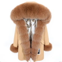 Maomaokong roupa feminina de raposa, casaco com gola parka destacável de pele de coelho, forro médio e longo de inverno 2024 - compre barato