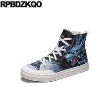 Spring Painting Men Canvas Shoes Casual Printed Sneakers Trainers Blue Hip Hop Skate Brand Runway Fashion High Top Breathable 2024 - buy cheap