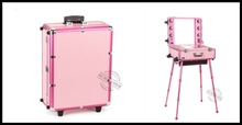 FREE SHPPING to Brazil, Argentina Israel Pink Aluminum beauty tolley case with lights /cosmetic makeup station with lights 2024 - buy cheap