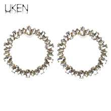 Luxury Rhinestones Crystal Stud Earrings For Women Fashion Big Circular Alloy Statement Earrings Gems UKEN 2024 - buy cheap