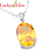 Luckyshine New Valentine Gift Silver Plated Jewelry Classic Fire Oval yellow Zirconia Stone Crystal Zirconia Engagement Pendants 2024 - buy cheap