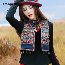 Embro Mill High quality women tops autumn embroidery short coat V-Neck sleeveless slim lady floral vest coat jacket female M-XXL 2024 - buy cheap