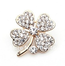 1.25 Inch Gold Tone Clear Rhinestone Crystal Clover Leaf Pin Brooch Diamante Pins 2024 - купить недорого