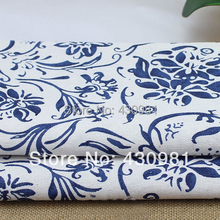 Tela de algodón y lino zakka para coser, tejido de 100cm x 145cm para coser, material con estampado floral azul y blanco 2024 - compra barato