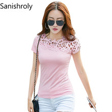 Sanishroly 2018 Women Summer White T-Shirts Tees Cotton Hollow Out Lace T Shirt Female Short Sleeve Casual T Shirts Tops SE081 2024 - buy cheap
