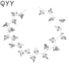 QYY Handmade Fashion Gold or Silver Color leaves Headbands Pearls Hair Jewelry Tiaras Accessories Women Wedding Hair Vine 2024 - buy cheap