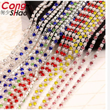 Cong Shao-diamantes de imitación de cristal de 2 yardas, 2mm de colores para coser + Cadena de taza de perla, garra con base de plata para fiesta, cena, vestido de boda CS006 2024 - compra barato
