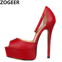 Sandalias de tacón alto sexys extremo para mujer, zapatos de tacón alto de 16cm, en rojo y negro, para fiesta de boda, talla grande 45 2024 - compra barato