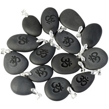 SUNYIK Black Stone Engraved OM Yoga Symbol Hindu Healing Chakra Reiki Pendant Fit Necklace 2024 - buy cheap