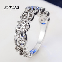 Zrhua anel de prata esterlina 925 para mulheres, anel feminino com flores vintage de alta qualidade, joia com dedo, elegante, bague atacado, anillos femininos 2024 - compre barato