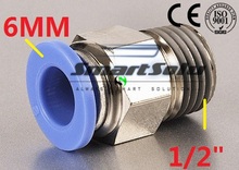 Бесплатная доставка 100 шт./лот PC 6-04 Мужской прямой воздушный фитинг Пневматический 6 мм трубка Push In 1/2 "дюймовая нить 2024 - купить недорого