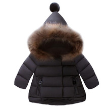 Boy Outerwear Coat Solid Color Fur Hooded Single Breasted Cotton Winter Black Kids Baby Winter Jacket 2024 - buy cheap