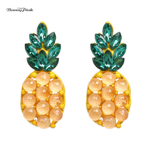 Banny Pink Full Rhinestone Pineapple Earrings For Women Cute Crystal Statement Studs Earrings Lovely Fruit Metal Post Earrings 2024 - buy cheap