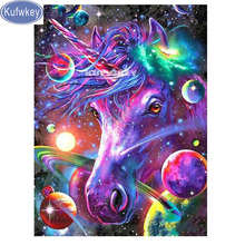 Kufwkey-pintura de diamante 5d diy "universo Unicornio", bordado de diamantes de imitación cuadrados, redondos, patrón de mosaico, arte 2024 - compra barato