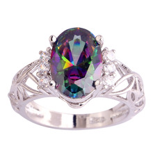 AAA CZ  Silver Plated - Rainbow CZ Gems Ring Size6 7 8 9 10 11 Hollow Out Jewelry Free Shipping Wholesale 2024 - buy cheap