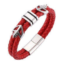 New Style Red Braided Leather Handmade Bracelet Male Jewelry Trendy Stainless Steel Magnetic Clasp Hand Chain Men Gift SP0098 2024 - compre barato