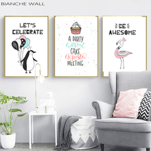 Cartoon Flamingo Penguin Cake Poster Nursery Wall Art Canvas Print Painting Nordic Decoration Wall Picture for Girls Bedroom 2024 - buy cheap