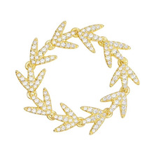 Sljely alta qualidade 925 prata esterlina amarelo ouro cor louro folhas anel micro zircônia cúbica pedras feminino jóias de luxo 2024 - compre barato