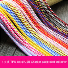 100pcs/lot Three Colors 1.4M TPU spiral USB Charger cable cord protector wrap cable winder for usb charging cables organizer 2024 - buy cheap