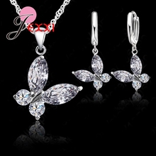 Fast Shipping 925 Sterling SIlver  Crystal Butterfly Fashion Pendant Necklace Earrings Jewelry Set For Women Wedding Bijoux 2024 - buy cheap