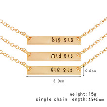 Big Middle Little Sisters Family Daughter Necklace Girls Big Mid Lit Lil Sis Simple Letter Carved Pendant Rectangular Charm Gift 2024 - buy cheap