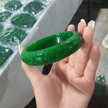 Myanmar A goods float flower jadeite Bracelet full of color emperor green dry blue iron dragon born money carved jade bracelet 2024 - buy cheap