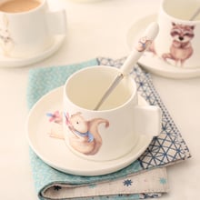 Juegos de tazas de café de hueso de China Kawaii, Animal italiano con cuchara, platillo, café Espresso, leche, taza de avena, plato de cerámica 2024 - compra barato