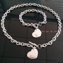 Fashion 316L Stainless Steel 5mm Silver Ovar Chain Women's Jewelry Sets Charms Heart Pendant Girl's Necklace 18"&Bracelet 8" 2024 - buy cheap